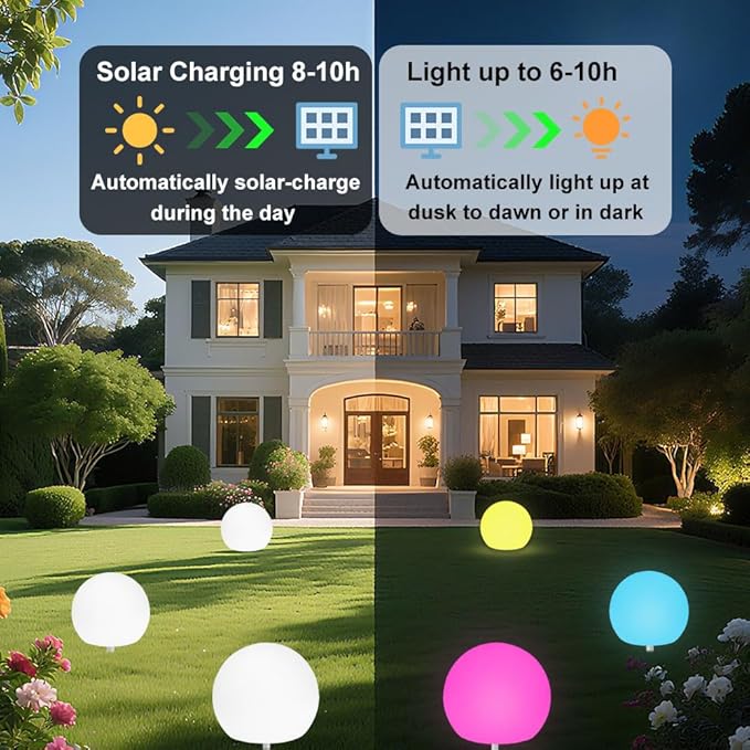 12-in Solar Garden Globe Light Outdoor, Solar Glowing Ball Light w/Remote, 16 RGB Color Changing Waterproof Large | Lumora