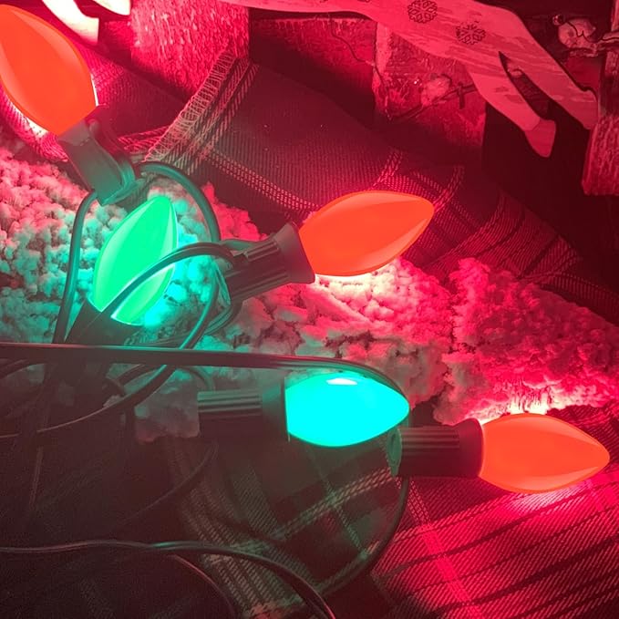 Abeja 25Ft C7 Christmas String Lights Outdoor, Vintage With 27 Red Green Edison Bulbs, Connectable Classic for | Lumora
