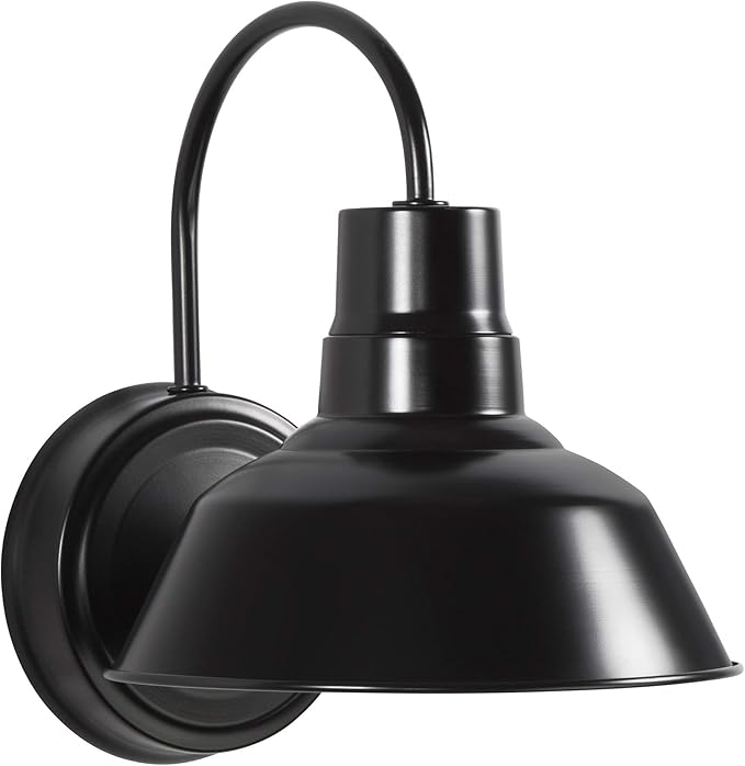 Black Gooseneck LED Wall Sconce Barn Light Fixture - Industrial Antique Farmhouse Style - Vintage Patio Porch Wall Mount Light - Indoor/Outdoor - UL Listed - 9W 800lm Cool White