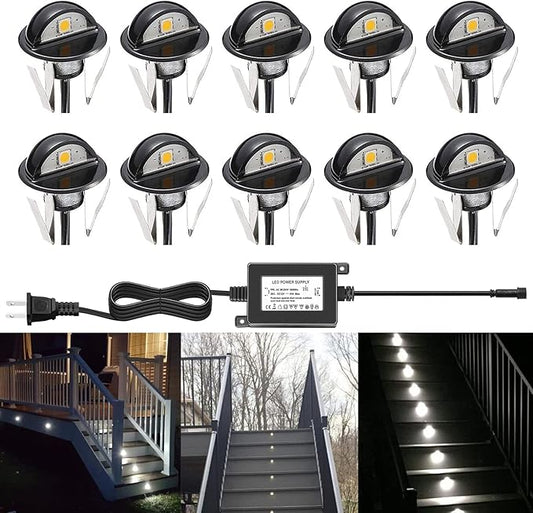 Pack of 10 Deck Garden Mall Step Stair Landscape LED Lights Cold White Low Voltage IP65 Lamp with Transformer