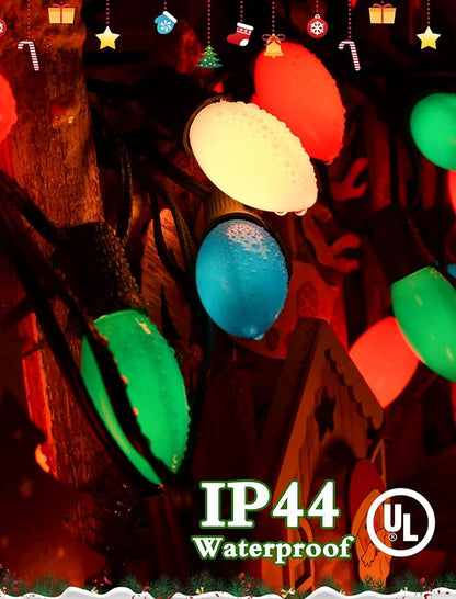 C9 Vintage Christmas String Lights with 26 Multicolor Ceramic Bulbs, 25FT Hanging Outdoor & Indoor String Lights for Christmas Tree Patio Roofline Decoration (Green Wire)