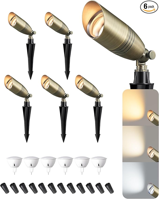 EDISHINE Solid Brass Landscape Spotlights Outdoor, 3CCT MR16 Bulb Included,Bronze Heavy Duty landscape lighting | Lumora