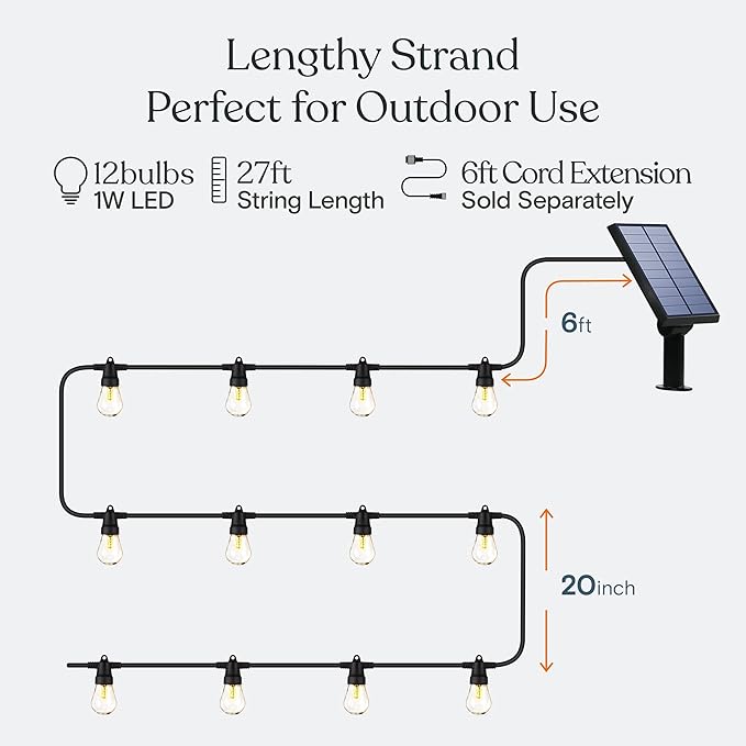 Brightech Bundle Deal: 75Ft, 25 Bulbs Ambience Pro Solar Powered Outdoor String Lights, Commercial Grade Waterproof | Lumora