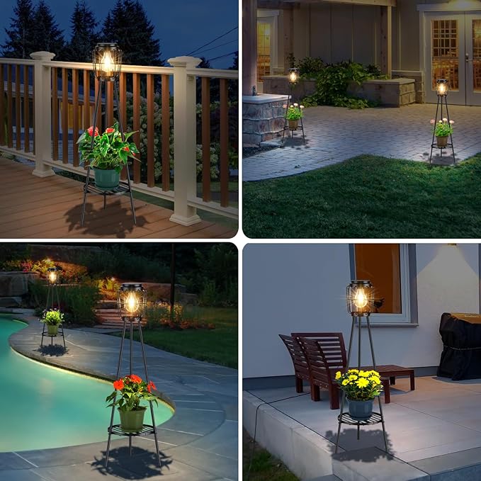 MXwcy 2 Pack Solar Lights Outdoor with Plant Stands, Solar Floor Lamp with LED Edison Bulbs for Garden Yard Pathway | Lumora