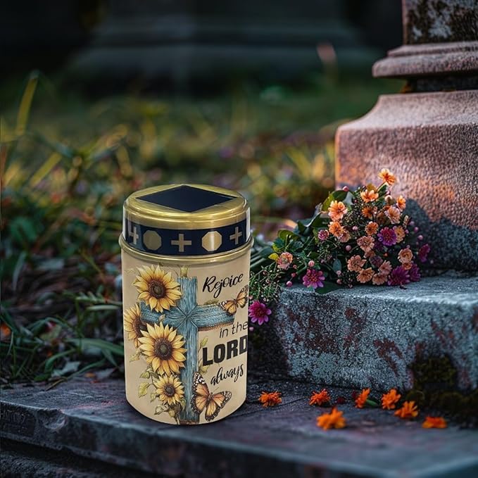 Bless Sunflower Solar Lights for Cemetery Grave Father Wing Waterproof Solar Powered Grave Lights Landscape Path Light LED Flameless Candle Decor