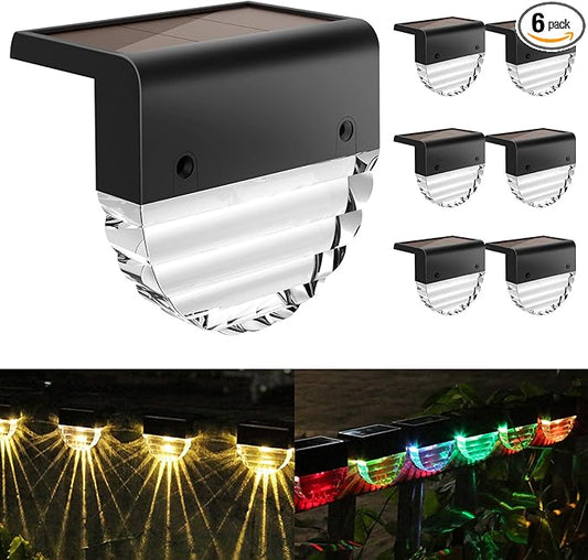 Solar Deck Lights, 6 Pack Waterproof LED Solar Step Light Outdoor, Fence Lights Solar Powered for Outside, Garden, Patio, Stairs,Yard,10 Lumens, Warm White/Color Changing Lighting