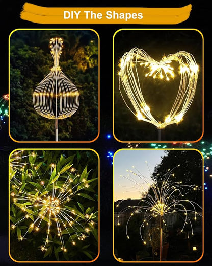 Solar Firework Lights Outdoor Waterproof 2Pcs 150 LED with 8 Modes DIY Stake Landscape Light for Outside Garden Yard Pathway Party Decor Christmas Decoration Solar Starburst Lights Warm White