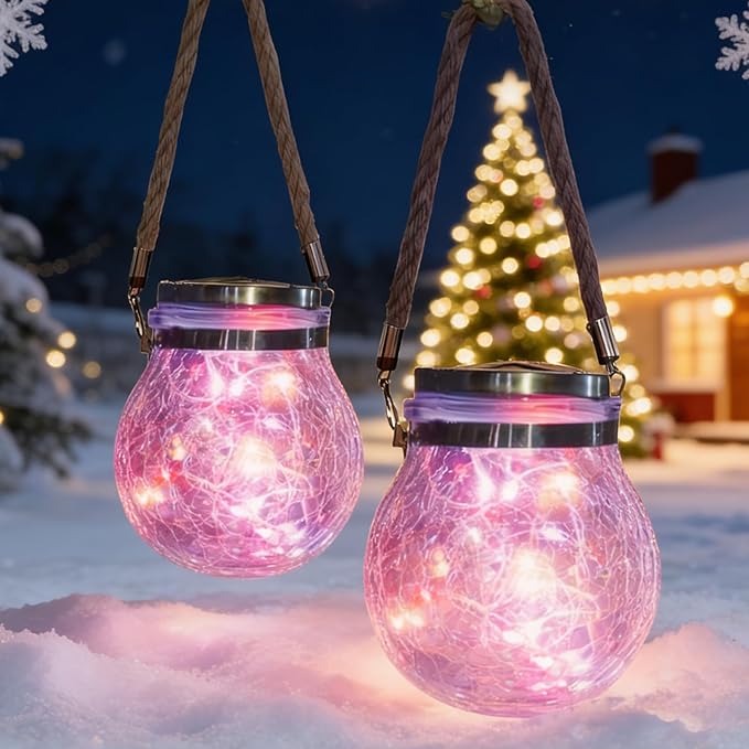 Hanging Outdoor Solar Lights,VGE 2 Pack 30LED Cracked Glass Ball Decorative Lights,Solar Powered Waterproof | Lumora