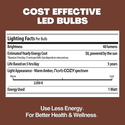 Norb NorbSOLAR S14 LED Solar Replacement Bulbs 1W DC – Outdoor String Light Bulbs with Warm Candlelight Glow, E26 Base, Shatterproof & Weatherproof for Solar String Lights (10-Pack)