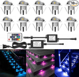 10 Pack LED Stair Lights Kit Outdoor 1-2/5" 0.2W-0.4W Low Voltage Waterproof IP65 Multi-Color RGB Recessed Wood LED | Lumora