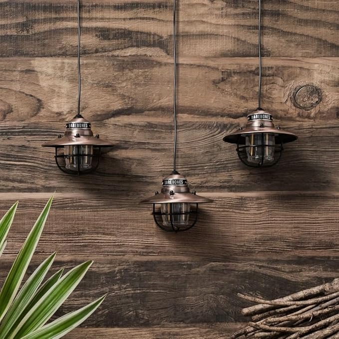 Barebones Edison Pendant String Lights - Copper, 3 Edison-Style LED Bulbs with 10-Foot Cord, Energy-Efficient Outdoor Lanterns for Patio, Garden, or Indoor Decor