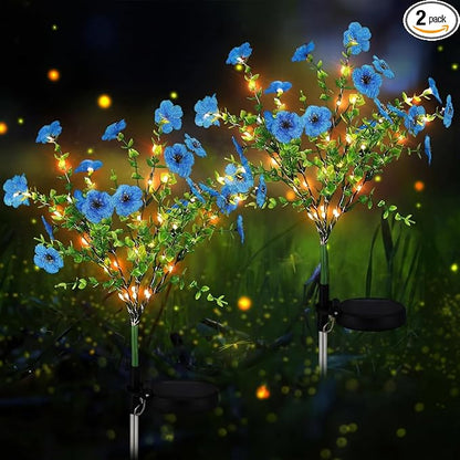 2 Pack Solar Stake Lights Outdoor Decor Waterproof Mums Artificial Flowers Solar Lights for Outdoor Garden Yard Pathway Decor (Blue,Violet)