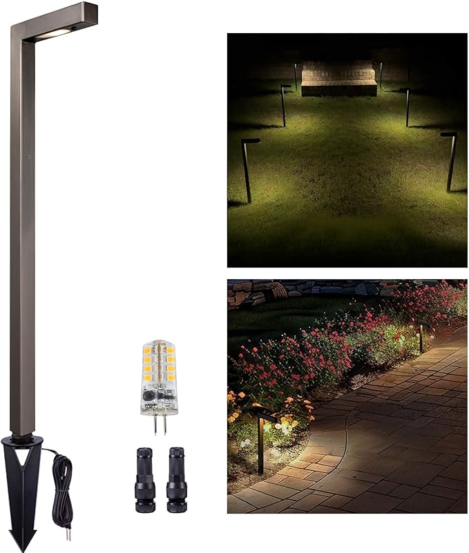 Gardenreet Landscape Path Lights Brass, 12V Low Voltage Pathway Lights Wired, Outdoor Garden Lights LED Waterproof, L Shape Bronze for Yard Walkway Driveway with 3W 270LM 2700K G4 Bulb