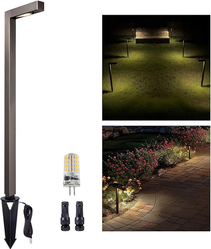 Gardenreet Landscape Path Lights Brass, 12V Low Voltage Pathway Lights Wired, Outdoor Garden Lights LED Waterproof, L Shape Bronze for Yard Walkway Driveway with 3W 270LM 2700K G4 Bulb