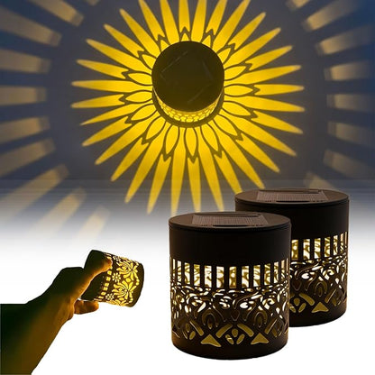 Decorative Solar Mandala Lights, Solar Mandalas Garden Lights Outdoor, New Metal Solar Powered Outdoor Deck Step Wall Light, Waterproof, for Garden Post Patio Backyard Yard Decor (Sunflower 2,2Pcs)