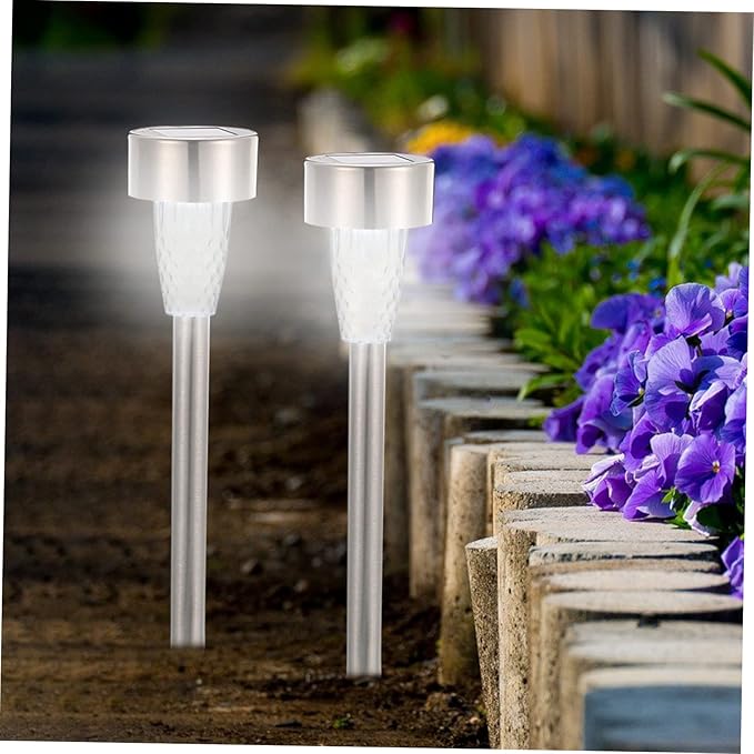 POPETPOP 12pcs Solar Garden Lights Outdoor Stake Lights Easy Install Decorative Pathway for Patio Walkway