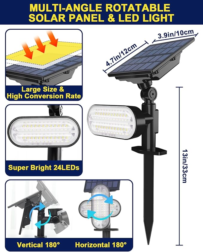 Solar Spotlights Outdoor Waterproof, Color Changing Landscape Spot Lights, Solar Powered Outdoor Lights for Garden Yard Pathway Tree Flag, Multicolor, 4 Pack