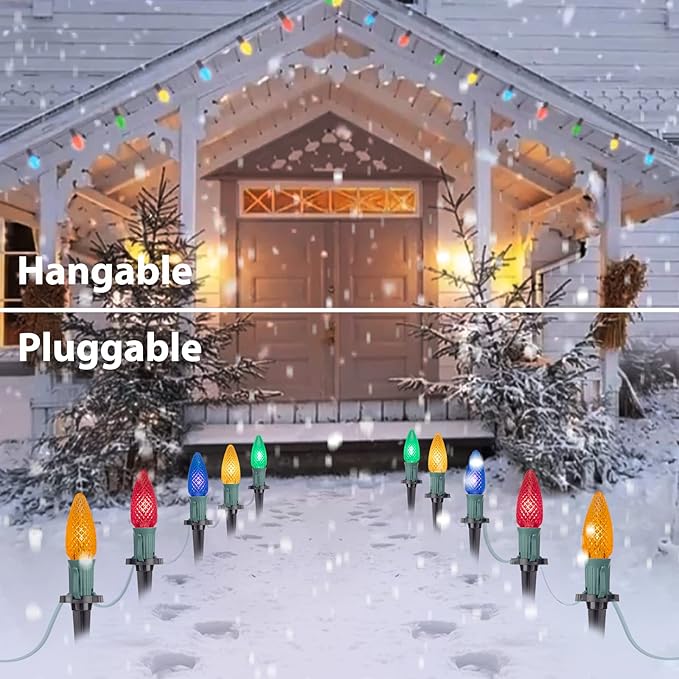 Brightown Strawberry C9 Christmas Pathway String Lights, 25.7 Feet C9 Walkway Lights with 20 Colored Bulbs and Stakes, Connectable Christmas Light Outdoor Decorations for Outside, Multicolor