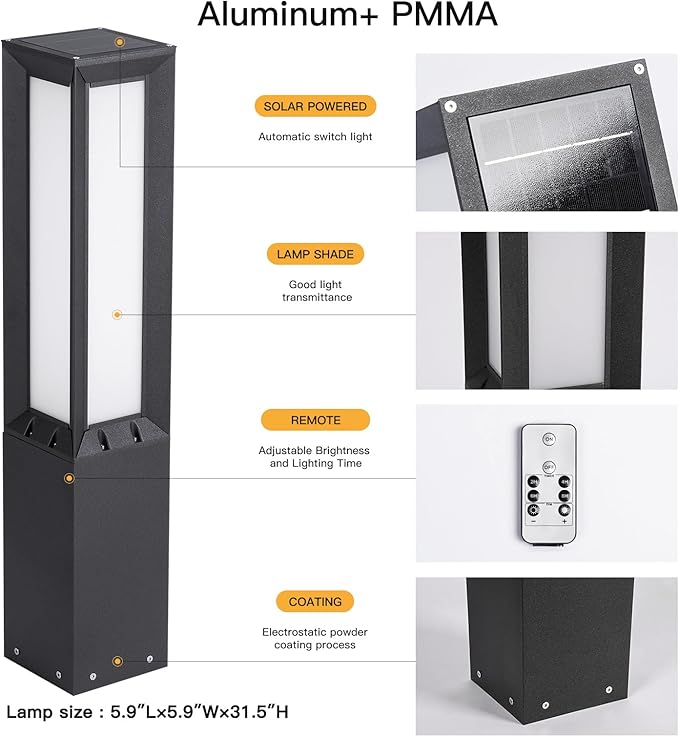 Solar Pathway Lights Outdoor, 31.5" Landscape Path Lights, IP65 Waterproof Bollard Light Outdoor, 3000K Solar Lamp Path Light, Modern Commercial Pathway Lighting for Walkway Driveway Garden Patio
