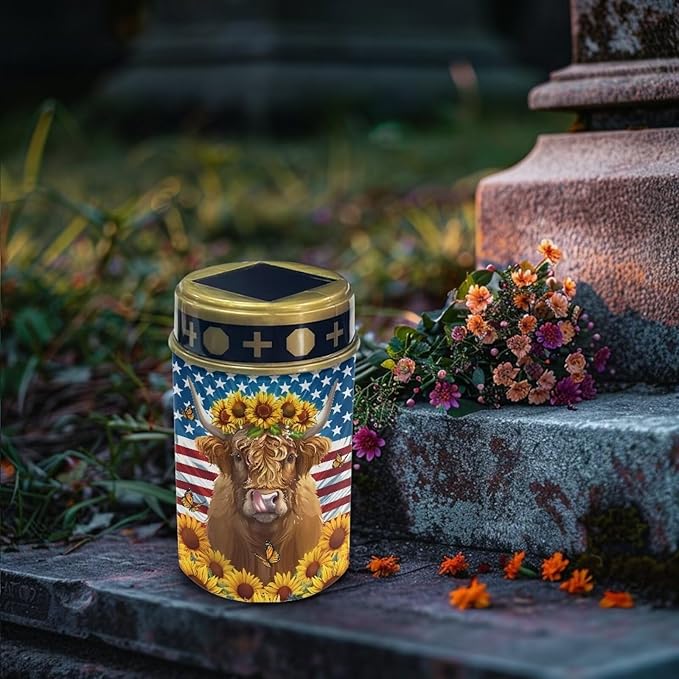 Flag Yak Sunflower Solar Garden Stake Lights,Solar Cemetery for Grave Outdoor Lights, Sympathy Memorial Gifts for Grandmother, for Garden Yard Lawn Patio Decor