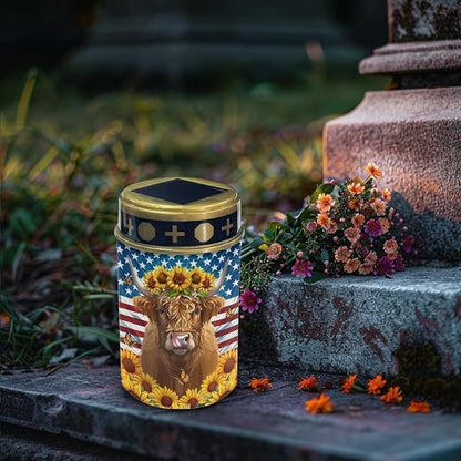 Flag Yak Sunflower Solar Garden Stake Lights,Solar Cemetery for Grave Outdoor Lights, Sympathy Memorial Gifts for Grandmother, for Garden Yard Lawn Patio Decor