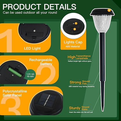 Solar-Powered Auto-Sensor Garden Stake Lights IP44 Waterproof All-Weather Frost&Heat Resistant Warm White LED 8-12H Runtime Easy Stake Install TwistOnOff ABS Durable Path/Gdn/Patio
