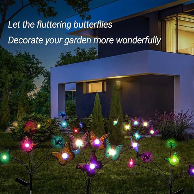 Solar Butterfly Lights Outdoor,2 Pack 8 LED Solar Firefly Lights Waterproof Color Changing Solar Outdoor Lights Butterflies Solar Swaying Lights,Butterfly Decor for Yard Patio Pathway Lawn