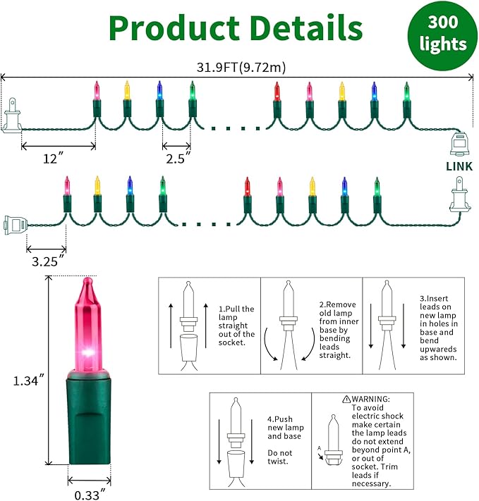 LAMPHOME Easter Decorations Mini String Lights, 300Lights 63.8ft(2pk of 150L) Easter Mini Lights, Multicolor Christmas Lights Decoration for Indoor Garland Party Christmas Tree