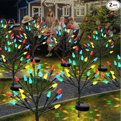 Christmas Outside Decorations Solar Garden Lights Outdoor,2PACK 40LED Multicolor C6 Strawberry Path Decor with Xmas Party Gifts Decor,Solar Christmas Candy Lights for Home Holiday Decor