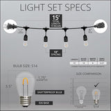 15' FlexFilament LED S14 Edison Bulb Heavy Duty Shatterproof Patio Lights, Suspended - Outdoor String Light | Lumora