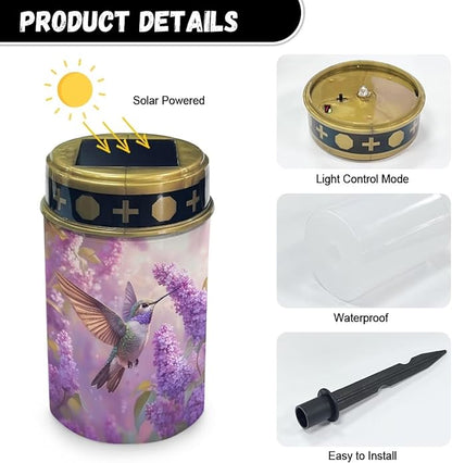 Hummingbird Lavender Cemetery Solar Garden Lights Outdoor Solar Walkway Lights Guardian Solar Lights for Birthday in Heaven Mother Day Fathers Day Memrial Day Sympathy Gifts