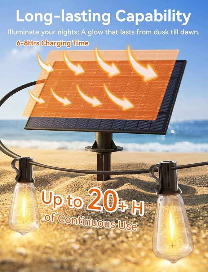 Brightever 100FT Solar String Lights Outdoor Waterproof, Patio Lights Solar Powered with Remote, 36+2 Shatterproof ST38 LED Bulbs 3 Lighting Modes, Dimmable Solar Lights for Backyard, Garden, Deck
