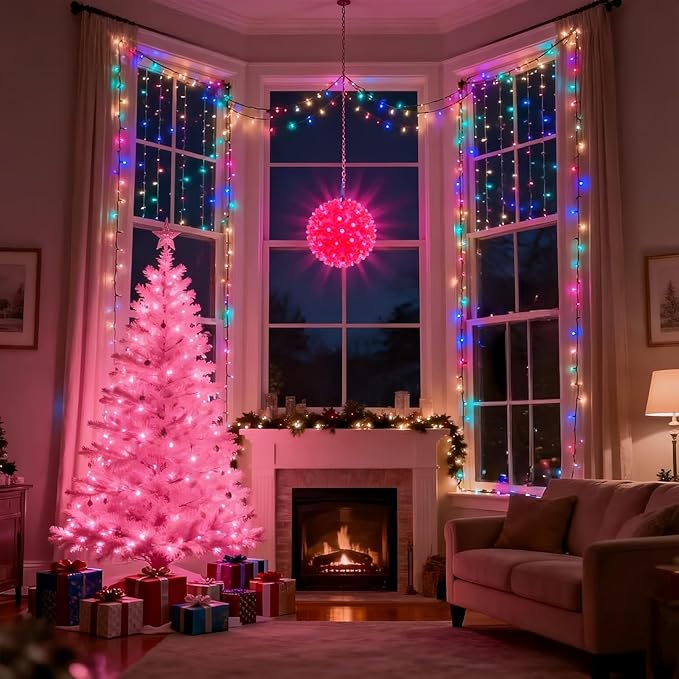 LUCKY SHINE 6 Inches Starlight Sphere Lights with 50 LED Pink Lights, UL Listed and Commercial Hanging Sphere Light, for Indoor and Outdoor Easter, Christmas, Halloween