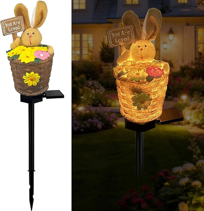 Solar Garden Bunny Lights Outdoor, Waterproof Solar Decorative Lights Outdoor Rabbit Bunny Statue Solars Garden Decorations Outside Solars Light for Yard Lawn Pathway Patio (You are Loved)