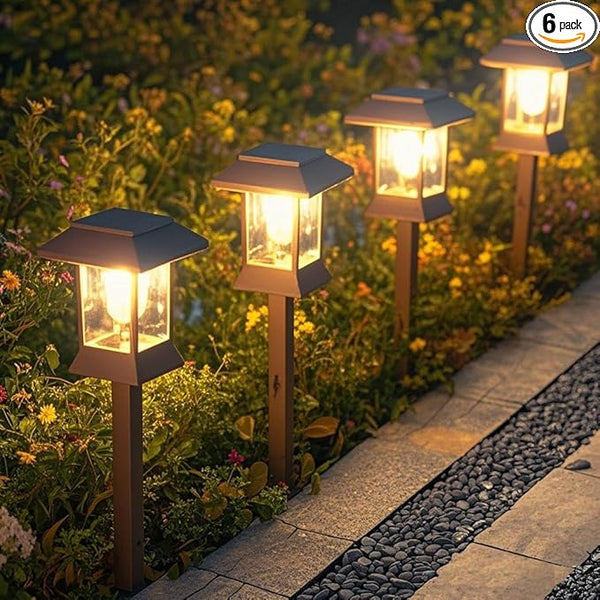 6Pack Solar Pathway Lights Outdoor Waterproof IP65, Brown Solar Lights Outdoor with Hook Upgraded 1000mAH Battery | Lumora