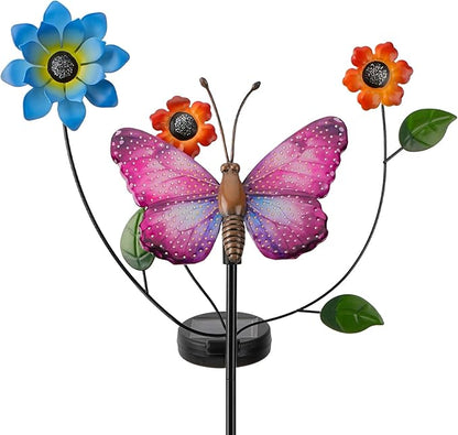 Solar Butterfly Garden Lights, 2 Lighting Modes, Colorful LED with Flower & Butterfly Decor, Waterproof Solar Stake Lights for Garden Yard Patio Lawn Pathway (Purple)