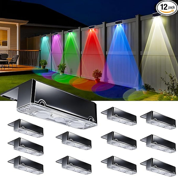 EGOBOO Solar Fence Lights Outdoor, 12 Pack 10 Modes Warm White & RGB Color Changing, Solar Powered Deck Lighting | Lumora