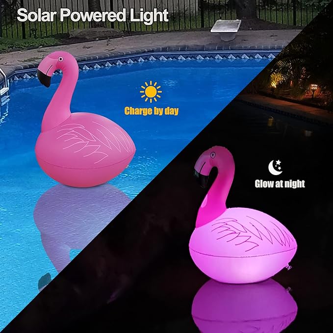 Floating Pool Lights Pack of 2, Solar Flamingo Pool Lights Waterproof, Glow in The Dark Solar - Outdoor Path Light | Lumora