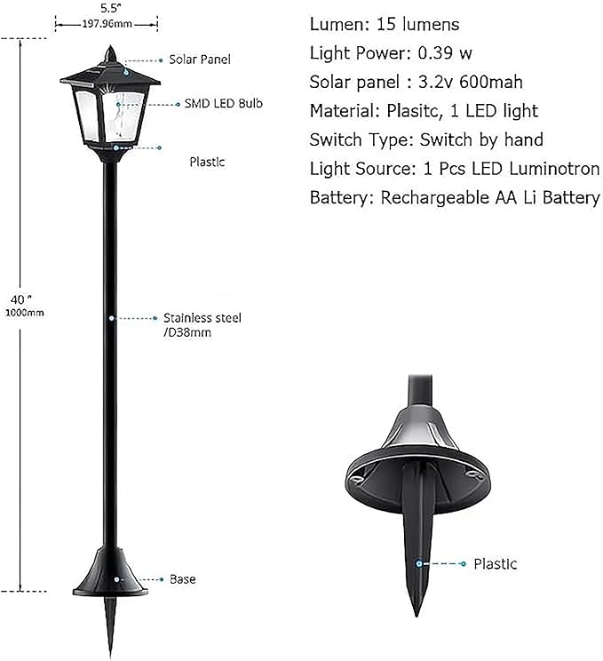 40" Solar Flame Lanterns, IP65 Waterproof Outdoor Post Lights with 3D Flickering Flame, Dusk to Dawn Solar Column Lights for Garden, Driveway, Patio, Yard Decor