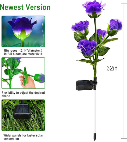 ANGMLN 4 Pack Solar Garden Lights, Solar Flower Lights Outdoor Waterproof with 20 Head Rose 7-Color Changing Landscape Light for Garden Yard Pathway Patio Grave Cemetery Decoration
