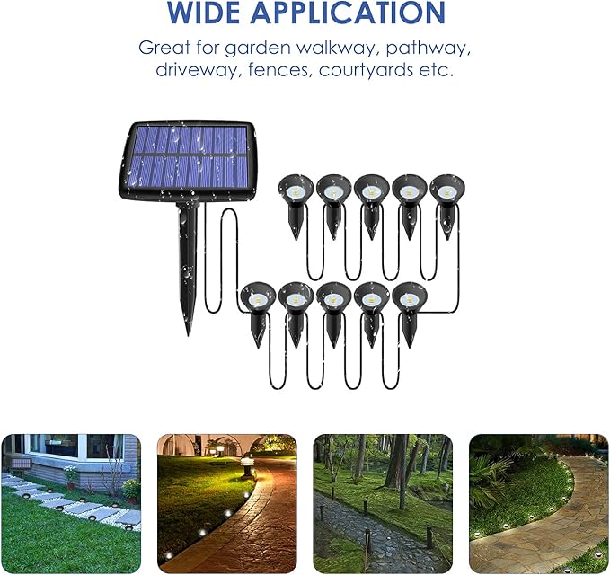 Solar Pathway Ground Lights 10 LED Solar String Ground Lights Solar Powered Inground Lights for Garden Lawn Walkway | Lumora