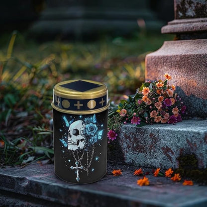 Skull Cross Solar Garden Stake Lights Solar Lights Outdoor Garden for Cemetery Grave Decorations, Memorial Gift, Christmas Yard Art, Sympathy Gifts