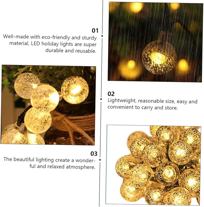 Homoyoyo Solar String Lights Outdoor 5m Warm LED Bubble Globe Decor Lamp Solar Powered Patio Garden Yard Lighting with 20 Large Bulbs for Outdoor Decoration
