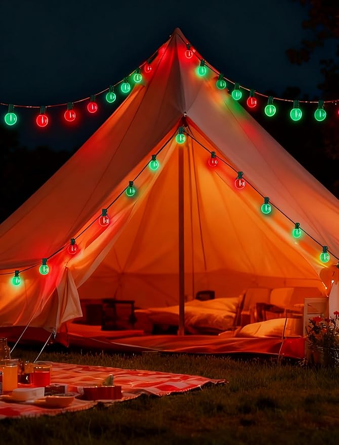 50Ft Red and Green Christmas Lights Outdoor, G40 Globe Patio String Lights with 27 LED Red and Green LED Bulbs(2 | Lumora