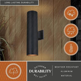 VAXCEL 2-Pack Chiasso 20 in. H 2-Light Textured Black Outdoor Wall Sconce Made of Rust-Resistant Aluminum Metal | Lumora