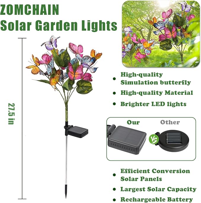 Solar Flower Lights-2 Pack Solar Garden Lights, Outdoor Waterproof Decorative Light, Butterfly Flower Garden Decor | Lumora