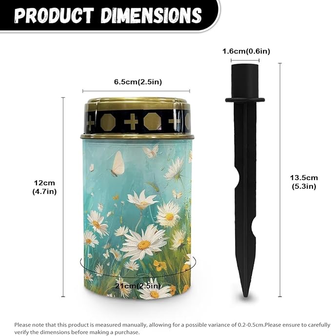 White Daisy Cemetery Solar Light Oil Painting Outdoor Light Decor Cemetery Solar Lights for Grave Solar Lights for Pathway, Garden, Landscape, Path, Yard