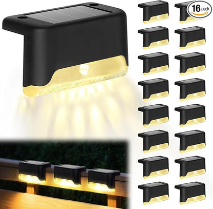 Solar Deck Lights, 16 Pack LED Waterproof Outdoor Lights for Stairs, Steps, Fence, Railing, Pathway (16)