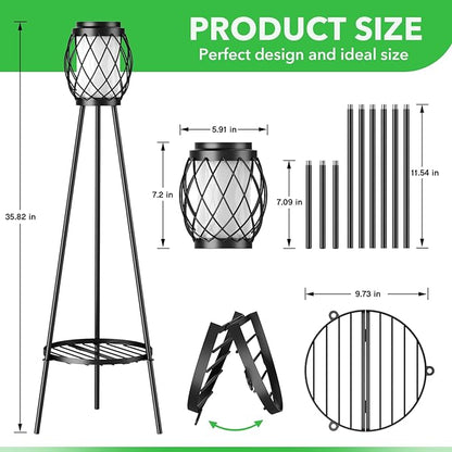 MXwcy Solar Lights Outdoor with Plant Stands 2 Pack, Solar Floor Lamp Metal Tripod Patio Lights for Garden Yard Pathway Driveway Front/Back Porch Decoration