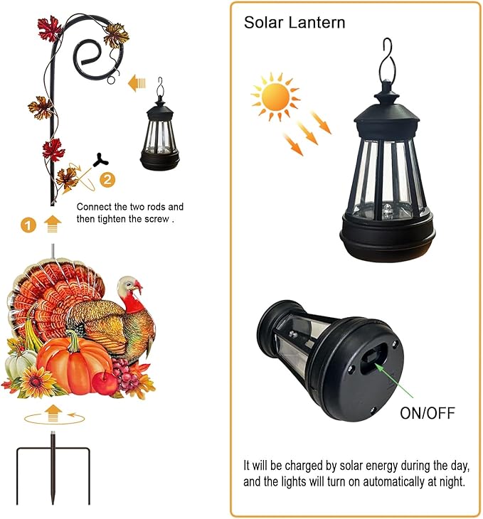 Thanksgiving Turkey Decorations Outdoor,Solar Turkey Garden Stakes,Autumn Fall Decor Yard Stake for Outdoor Garden | Lumora